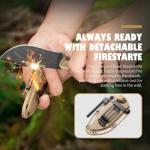DRACHENADER Survival Knife with Fire Starter L-Y, 7.68" Full Tang Small Fixed Blade Knife with Belt Clip, Khaki + Stonewashed Black