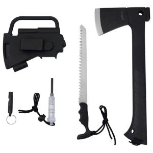 SvegaR Camping Axe and Hatchet Multi-Tool – 14" Survival Outdoor Axe, Includes Handsaw, Fire Starter, Sheath, Fishing Kit & Whistle – Compact Tool for Camping, Hiking & Bushcraft