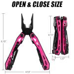 FLISSA 16-in-1 Pink Multi Tool Pliers, Gifts for Men, Stainless Steel EDC Multitool with Pocket Knife, Belt Clip and Oxford Pouch, for Camping Survival Outdoor Activities