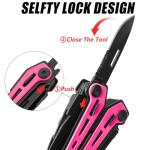FLISSA 16-in-1 Pink Multi Tool Pliers, Gifts for Men, Stainless Steel EDC Multitool with Pocket Knife, Belt Clip and Oxford Pouch, for Camping Survival Outdoor Activities