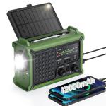 Emergency Weather Radio with Large Solar Panel, Efficient Hand Crank & Real 12000mAh Battery | AM/FM/NOAA Bands, LED Flashlight, Reading Lamp, SOS Alarm & Phone Charger for Camping & Emergencies