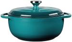 Lodge 4.5 Quart Enameled Cast Iron Dutch Oven with Lid – Dual Handles – Oven Safe up to 500° F or on Stovetop - Use to Marinate, Cook, Bake, Refrigerate and Serve – Lagoon
