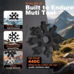 KULOLO Snowflake Multi Tool – Stainless Steel EDC Gadget with Bottle Opener,Wrench & Key Ring,White Elephant Gift for Adults 2025,Christmas Stocking Stuffer for Men,Dad,Husband (Black)