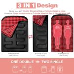 Double Sleeping Bags for Adults, Queen Size 2 Person All Season for Warm & Cold Weather Backcountry Ski Skins | Fits Kids 10-12 - Lightweight & Waterproof Camping Essentials for Hiking, Backpacking