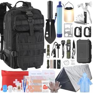 Survival Kit, Survival Gear and Equipment 258 PCS with Water Filter, Emergency Tent, LED Lantern, First Aid Kit Supplies, 25L Backpack for Family, Outdoor Camping, Hiking Gifts for Men Christmas