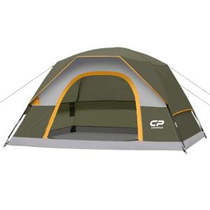 CAMPROS CP 4 Person Tent, Dome Tents for Camping with Rainfly, Waterproof Camping Tent Easy Set Up, Portable Family Tent with Large Mesh Window & Carry Bag for Outdoor Hiking