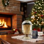 Includes Matches ! | Smoke Gray Glass Matches Cloche | Grey Tinted Decorative Match Holder Jar for Candles Set Display (Black Matches)