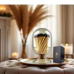 Includes Matches ! | Smoke Gray Glass Matches Cloche | Grey Tinted Decorative Match Holder Jar for Candles Set Display (Black Matches)