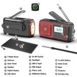 Crank Emergency Radio 5000mAh, Weather Radio, Solar Radios Battery Operated, NOAA/AM/FM Weather Alert Radios with Power Phone Charger, SOS Alarm, Flashlight & Reading Lamp Indoor Outdoor (red)