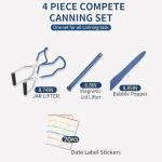 Canning Jar Lifter Tongs with Jar Lid Lifter Magnetic Lid Lifter,Canning Bubble Popper Bubble Remover and Canning Labels for Canning Supplies Starter Kit,4Pcs Canning Tools-Blue