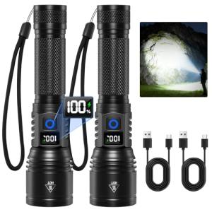 Rechargeable Flashlights High Lumens 99000, 2Pack Super Bright Flashlight Rechargeable, LED Flashlight Powerful, Handheld Tactical Flash Lights for Home, Christmas Gifts Stocking Stuffers for Men