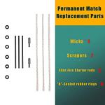 YUSUD Permanent Match Accessories, Never Ending Matchstick Parts, Forever Matches Strike Anywhere Replaceable Kit Included Scrapers, Flint Fire Starter Rods, Wicks and Sealed Waterproof Rubber Rings