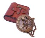 Handcrafted Vintage Brass Sundial Compass – Antique Nautical Sun Clock with Leather Case – Engraved Collectible Brass Compass Gift for Men - Christmas & Holiday Collection Gift