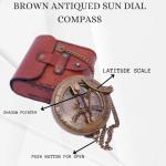 Handcrafted Vintage Brass Sundial Compass – Antique Nautical Sun Clock with Leather Case – Engraved Collectible Brass Compass Gift for Men - Christmas & Holiday Collection Gift