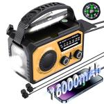 16000mAh Emergency Weather Radio, AM/FM/NOAA Weather Alert Radio Hand Crank/Solar/Type-C Fast Rechargeable Outdoor Radio with Reading Lamp/SOS Alarm/3 Mode Flashlight/Power Bank (Orange)