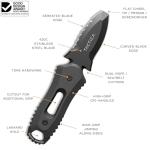 Tactica K.220 Search and Rescue Knife, Full Tang Fixed Blade, 420C Stainless Steel, Partially Serrated, Rope and Seatbelt Cutter, G10 Handle, Twist-Lock Sheath, MOLLE Compatible, Emergency Rescue Knife (Black, Blunt Tip)
