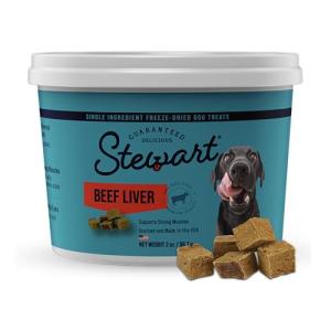Stewart Beef Liver Dog Treats, 2 oz, ~45 Pieces, Freeze Dried Raw, Single Ingredient, 50% Protein Training Treats or Meal Topper in a Resealable Tub, Grain Free, Gluten Free