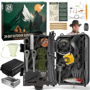 Rubypop Survival Advent Calendar 2025 for Adults, 24 Day Christmas Countdown for Men with Outdoor Survival Kit Emergency Tool Xmas Holiday Surprise Gifts for Outdoor Lovers