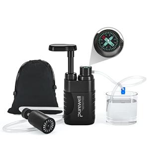 Purewell Water Hand Purifier Pump with Replaceable Carbon 0.01 Micron Water Filter, 4 Filter Stages, Portable Outdoor Emergency and Survival Gear - Camping, Hiking, Backpacking(Black-1，ABS Pumps)