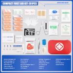 Mini Travel First Aid Kit, Emergency Kit with 201PCS First Aid Supplies and Waterproof Compact Bag, Survival Medical Kit for Home Car Office Camping Hiking