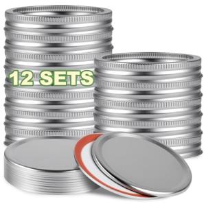 Canning Lids,12 Sets 3.39 inch（86mm） Jar Lids with Wide Mouth Jars,Upgrade Canning Lids with Rings,Split-Type with Leak Proof & Airtight,For Canning Food&Fruits DIY&Jam,Food Grade Material