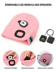Wmcaps Bluetooth Beanie with a Light, Unisex USB Rechargeable 4 LED Fashlight Hat with Cordless Headphones, Unique Christmas Birthday Gifts for Men Him Husband Teen Pink