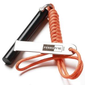 FERROFIRE FS916 Super-Duty Fire Starter - 9/16 Inch Thick x 4 Inch Long Large Ferrocerium Rod with Magnesium, Carbon Steel Striker & 550 Paracord Lanyard for Camping, Survival, Emergency Kits