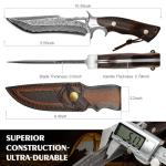 Handmade Damascus Hunting Knife,10.4"Fixed Blade Bowie Knife with Sheath,Real Damascus Steel Knives with VG10 Core &Wood Handle,EDC Full Tang Knives for men women, Adventure,Survival,Hiking,Camping,Gifts for Men Women