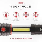 NEBO SLYDE+ Flashlight (2nd Gen) | 400 Lumens, 7 Light Modes, Bright COB Work Light & LED Tactical Flashlight, Magnetic Base, Great for Camping, Water Resistant, Includes 4x AAA Alkaline Batteries