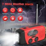 Emergency Solar Hand Crank Weather Radio with LED Flashlight AM/FM NOAA Portable WB Radio 2000mAh/7400mWh Rechargeable Power Bank Phone Charger USB-C Solar Powered SOS Alarm Radio for Camping Survival