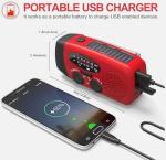 Emergency Solar Hand Crank Weather Radio with LED Flashlight AM/FM NOAA Portable WB Radio 2000mAh/7400mWh Rechargeable Power Bank Phone Charger USB-C Solar Powered SOS Alarm Radio for Camping Survival