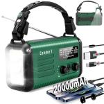 20000mAh/ 74000mWh Hand Crank Emergency Radio, AM/FM/NOAA Weather Radio, Battery Powered Solar Radio with USB Phone Charger, Reading Lamp Flashlight & SOS for Emergency (Army Green)