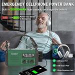 20000mAh/ 74000mWh Hand Crank Emergency Radio, AM/FM/NOAA Weather Radio, Battery Powered Solar Radio with USB Phone Charger, Reading Lamp Flashlight & SOS for Emergency (Army Green)