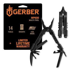 Gerber Gear Multi-Plier 600 - 14-in-1 Multitool with Sheath, Needlenose Pliers, Screwdriver, Serrated Knife, Wire Crimper, Bottle Opener, Can Opener & More - Made in USA - Black with Sheath