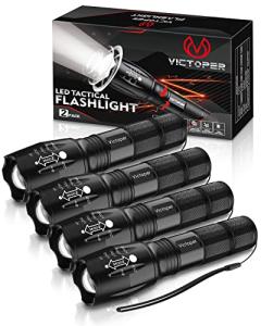 Victoper LED Flashlight 4 Pack, Bright Tactical Torch High Lumens with 5 Modes, Waterproof Zoomable Flash Light for Outdoor, Gifts for Hunting Camping Essentials Gear