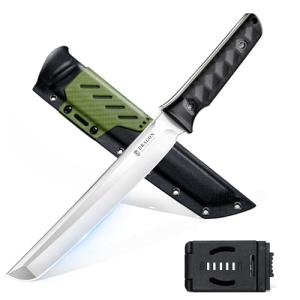 Dragon Creek Tactical Knife Kydex - Outdoor Fixed Blade Survival Knife with Sheath D2 Steel Blade G10 Full Tang Handle for Camping Hiking Christmas Thanksgiving Gift Men Green
