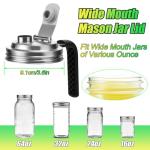 Mason Jar Pour Spout Lid Stainless Steel with Handle, Wide Mouth Pour Spout Flip Cap Lids for Mason Jars, Anticracking Leak Proof Seal Cover Airtight for Drinking Salad Dressing & Food Storing(2PCS)