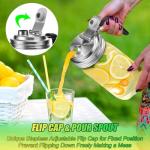 Mason Jar Pour Spout Lid Stainless Steel with Handle, Wide Mouth Pour Spout Flip Cap Lids for Mason Jars, Anticracking Leak Proof Seal Cover Airtight for Drinking Salad Dressing & Food Storing(2PCS)