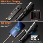 Flashlight 20000 High Lumens Rechargeable - LED Flash Light with LCD Display XHM77.2 Super Bright Police Powerful Linterna | 5 Modes & Adjustable Focus | IP67 Waterproof for Emergency Camping