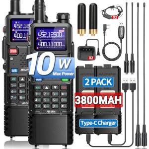 Ham Radio Baofeng Radio10W 5RM FM Radio Handheld Two Way Radio Long Range AR-5RM NOAA Weather Radio DTMF Walkie Talkies Copy Frequency 999CH USB-C Charger 3800mAh Battery Survival Radio (2 Pack)