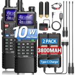 Ham Radio Baofeng Radio10W 5RM FM Radio Handheld Two Way Radio Long Range AR-5RM NOAA Weather Radio DTMF Walkie Talkies Copy Frequency 999CH USB-C Charger 3800mAh Battery Survival Radio (2 Pack)