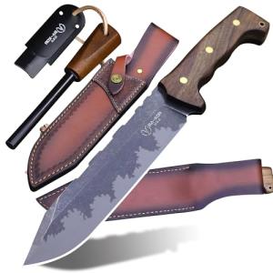 BA-KOR DC53 Steel 38CM (15.2IN) Full Tang 6mm Thick Fixed Knife+Sheath&(5.9IN) Cerium Igniter, Suitable for Outdoor Hunting, Camping, Survival Exploration, EDC