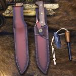 BA-KOR DC53 Steel 38CM (15.2IN) Full Tang 6mm Thick Fixed Knife+Sheath&(5.9IN) Cerium Igniter, Suitable for Outdoor Hunting, Camping, Survival Exploration, EDC