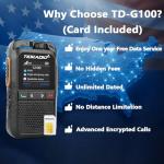TIDRADIO TD-G100 Rapid Unlimited Range 4G LTE PoC Walkie Talkies Long Range with SIM Cards, Nationwide 5000 Miles Two Way Radios, Global PTT for Family, Logistics, Truck Fleet,Construction site,2 Pack