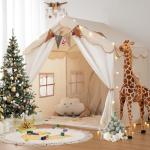 Besrey Kids Play Tent 2 in 1 with Padded Mat and Lights, Large Kids Playhouse with 2 Doors & 4 Windows, Indoor & Outdoor, Christmas Toddler Tent, 51" x35" x 51"