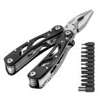 Poeland Multitool Pliers Set Stainless Steel Screwdriver Tool with 11 Screwdriver Bits Black