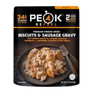 Peak Refuel Biscuits & Sausage Gravy | Freeze Dried Backpacking, Camping & Emergency Prep Food | 2 Servings Pouches