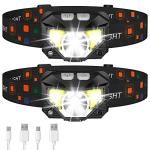 LHKNL Headlamp Flashlight, Lumen Ultra-Light Bright LED Rechargeable Headlight with White Red Light, 2-Pack Waterproof Motion Sensor Head Lamp,8 Modes for Outdoor Camping Running Hiking Fishing