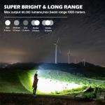 Rechargeable Flashlights 90,000 Lumens, Super Bright LED Flashlight High Lumens with USB Cable, 5 Modes Waterproof Flashlight Powerful Flash Light for Home Camping Hiking