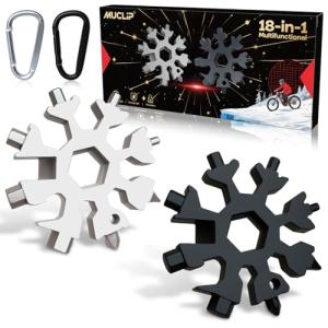 Stocking Stuffers for Men 2025 - Snowflake Multi Tool 2 Pack,18 in 1 Stainless Steel Multitool with Carabiner,White Elephant Gifts for Adults,Christmas Gift for Him,Dad,Husband,Brother(Silver+Black)
